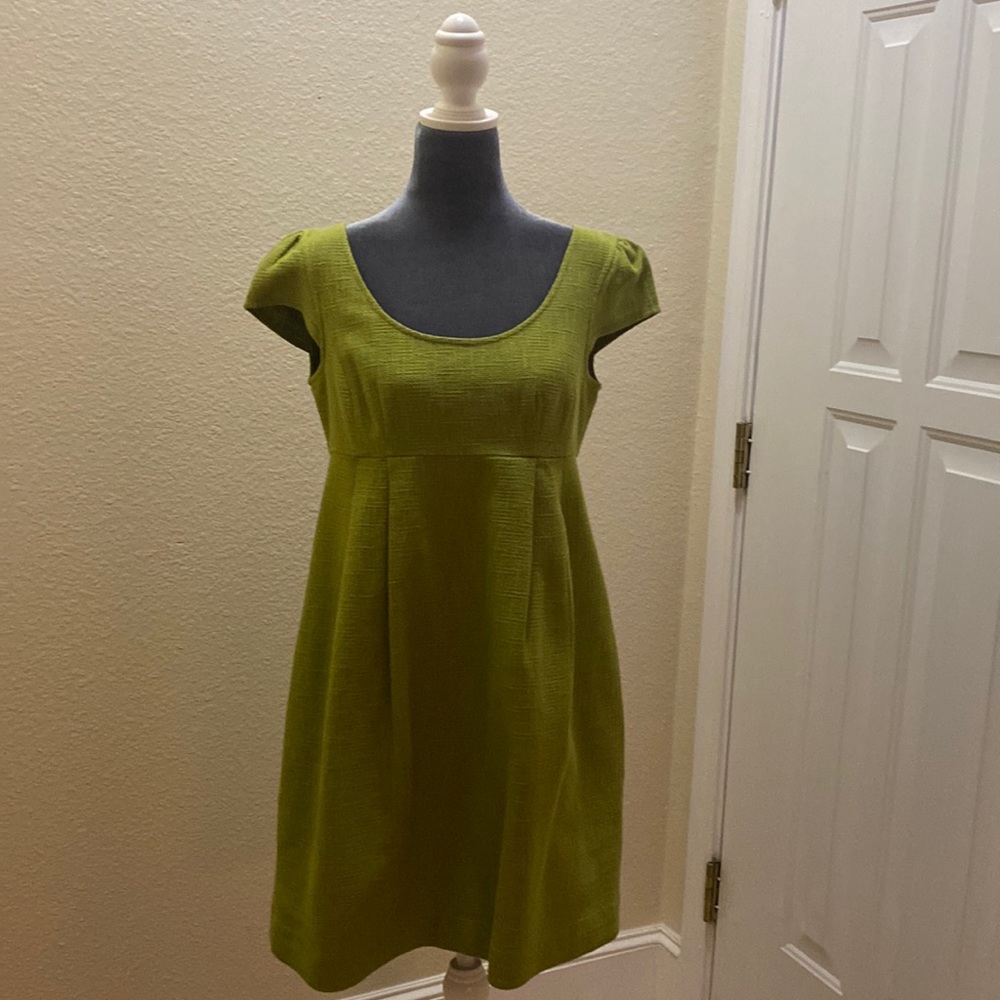 Michael Kors Empress waist chartreuse (shade of yellow-green) dress.